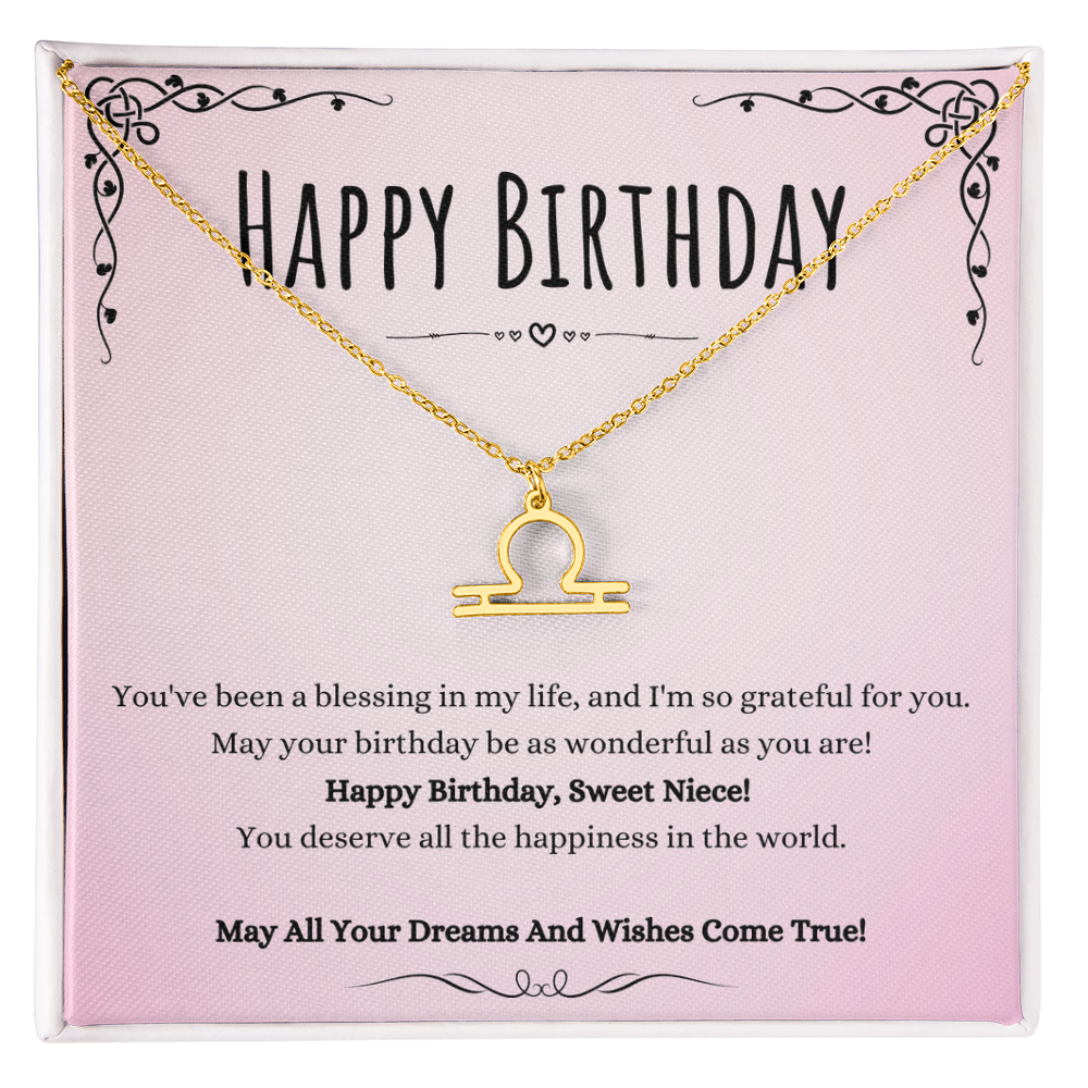 Niece Birthday Message Necklace Gift From Aunt And Uncle, Wonderful Niece Message Jewelry Zodiac Name Pendant Present by Best Gifts 305