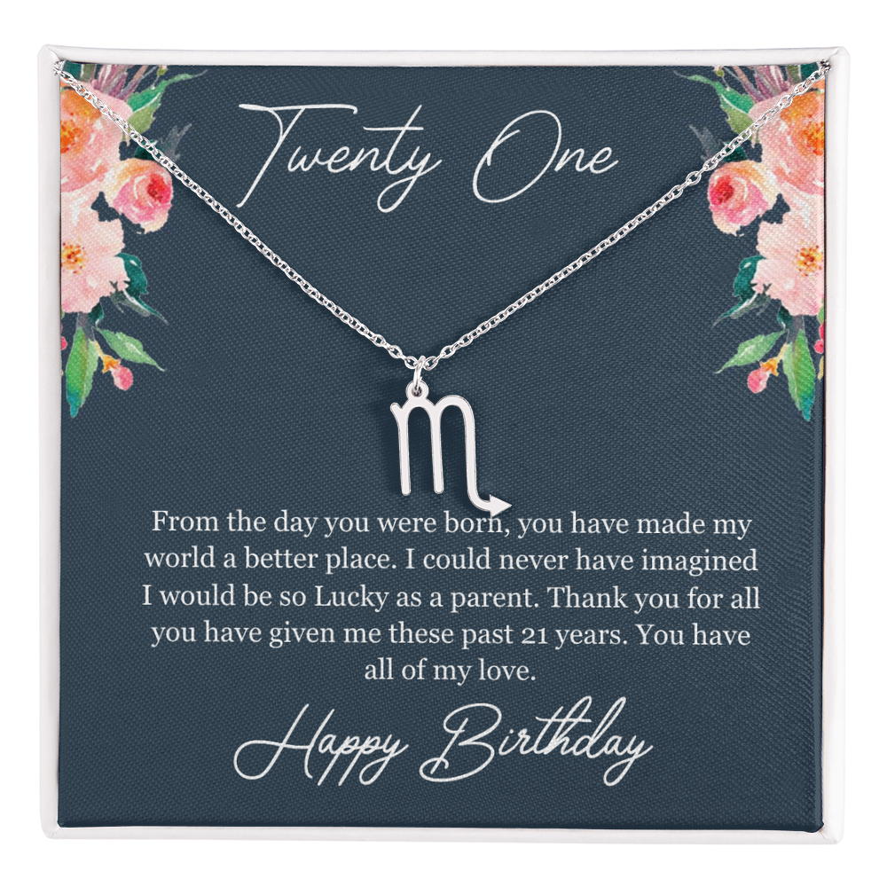 Twenty One Birthday, 21st Birthday, Birthday Gift For Her, You Have All Of My Love - Zodiac Name Necklace With Birthday Greeting Card by Best Gifts 305