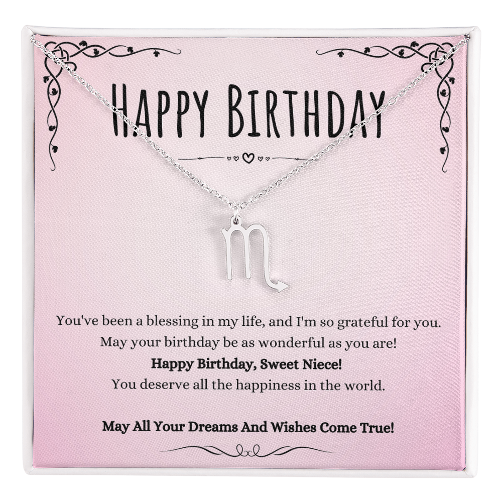 Niece Birthday Message Necklace Gift From Aunt And Uncle, Wonderful Niece Message Jewelry Zodiac Name Pendant Present by Best Gifts 305