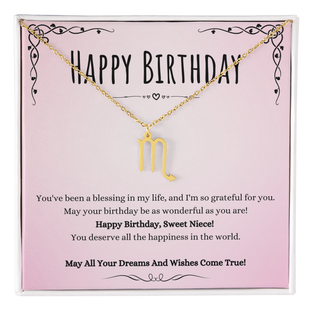 Niece Birthday Message Necklace Gift From Aunt And Uncle, Wonderful Niece Message Jewelry Zodiac Name Pendant Present by Best Gifts 305