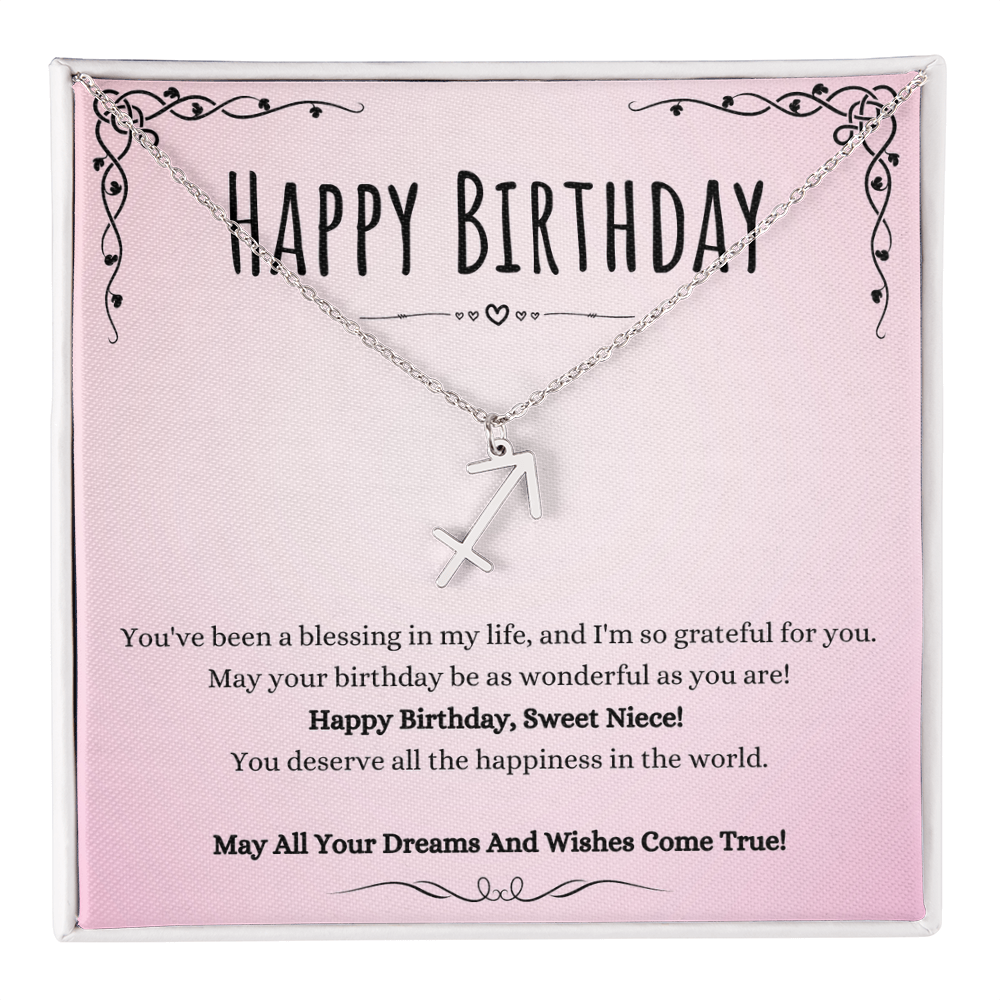 Niece Birthday Message Necklace Gift From Aunt And Uncle, Wonderful Niece Message Jewelry Zodiac Name Pendant Present by Best Gifts 305