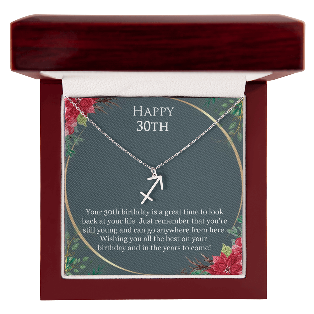30th Birthday For Her, 30th Birthday Gift Ideas, Happy 30th, Wishing You All The Best - Zodiac Name Necklace With Birthday Greeting Card by Best Gifts 305