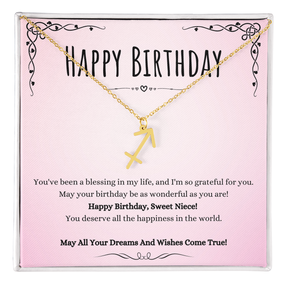 Niece Birthday Message Necklace Gift From Aunt And Uncle, Wonderful Niece Message Jewelry Zodiac Name Pendant Present by Best Gifts 305