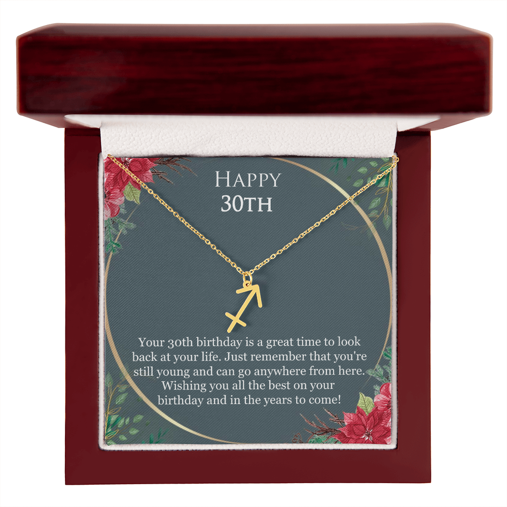 30th Birthday For Her, 30th Birthday Gift Ideas, Happy 30th, Wishing You All The Best - Zodiac Name Necklace With Birthday Greeting Card by Best Gifts 305