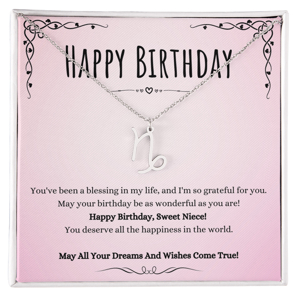 Niece Birthday Message Necklace Gift From Aunt And Uncle, Wonderful Niece Message Jewelry Zodiac Name Pendant Present by Best Gifts 305
