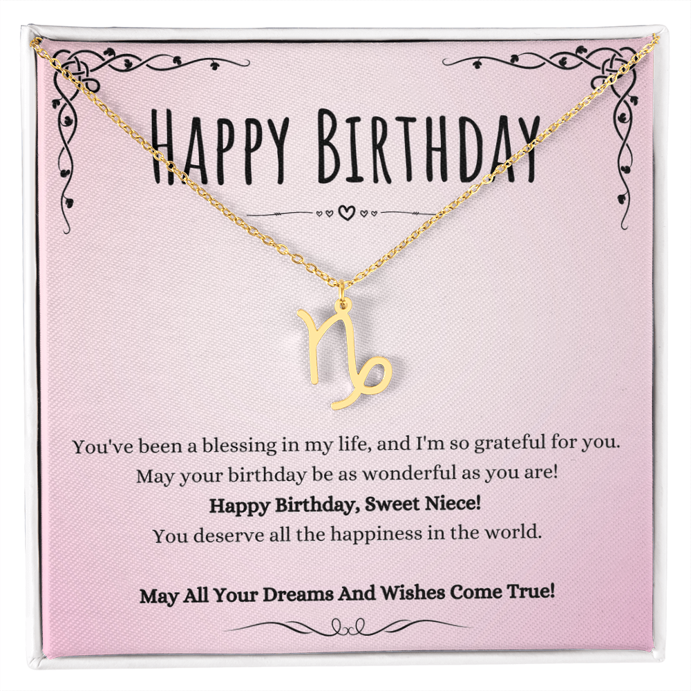 Niece Birthday Message Necklace Gift From Aunt And Uncle, Wonderful Niece Message Jewelry Zodiac Name Pendant Present by Best Gifts 305