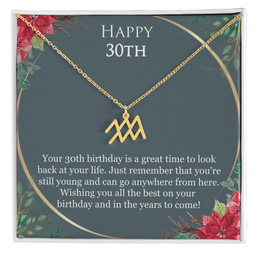 30th Birthday For Her, 30th Birthday Gift Ideas, Happy 30th, Wishing You All The Best - Zodiac Name Necklace With Birthday Greeting Card by Best Gifts 305