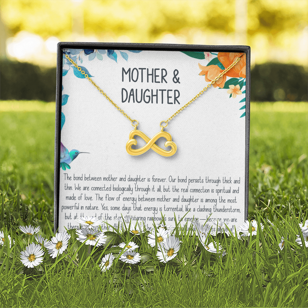 Endless Love Mother Daughter Necklace – Heart Infinity Symbol, 14k White Gold or 18k Yellow Gold Finish, Adjustable Cable Chain, Gift for Mom or Daughter, Special Bond Jewelry