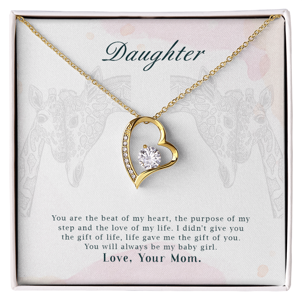Forever Love Beat of my Heart Necklace for Daughter – Heart Pendant with CZ Crystal, Gifts from Mom, Adjustable Chain