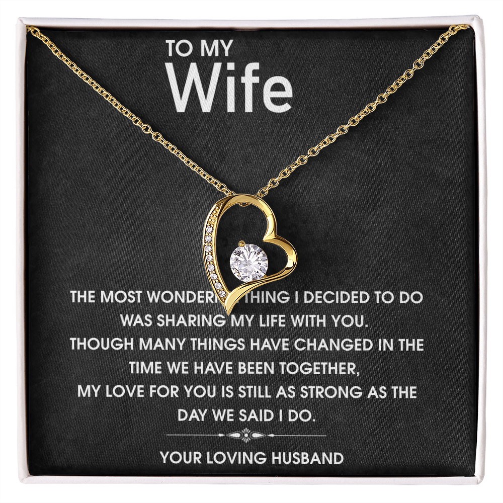 Forever Love Necklace for Wife, CZ Heart Pendant, Anniversary Gift, 14k White Gold or 18k Yellow Gold, Adjustable Chain
