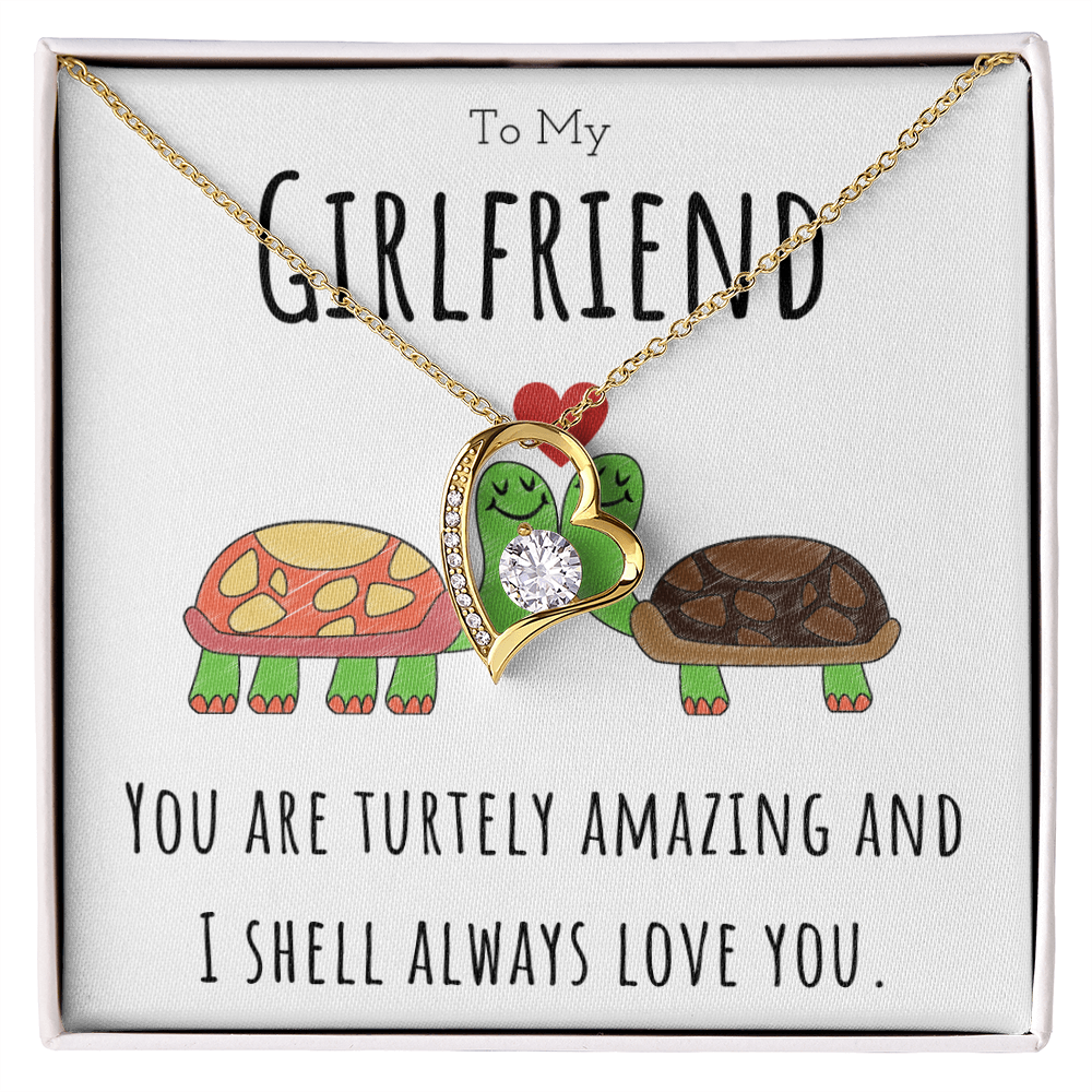 To My Girlfriend Funny Turtle Message Card Jewelry Forever Love Necklace Gift From Boyfriend, Cute Turtle Animal Pun Birthday Gift For Girlfriend, Anniversary Present For Her by Best Gifts 305