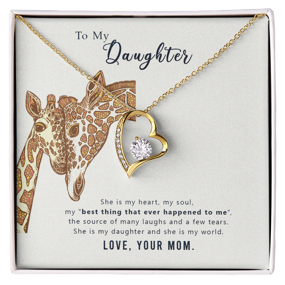 Forever Love Necklace for Daughter – Heart Pendant with Sparkling CZ Crystal, Gifts from Mom, Adjustable Chain