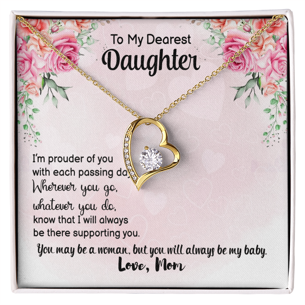 To My Dearest Daughter Forever Love Necklace from Mom – Heart Pendant CZ Crystal Gift for Daughter Birthday Jewelry