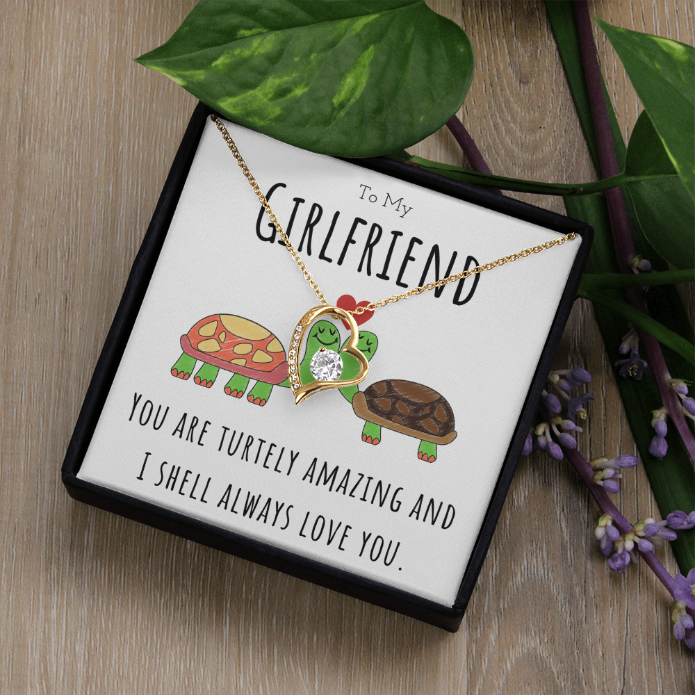 To My Girlfriend Funny Turtle Message Card Jewelry Forever Love Necklace Gift From Boyfriend, Cute Turtle Animal Pun Birthday Gift For Girlfriend, Anniversary Present For Her by Best Gifts 305