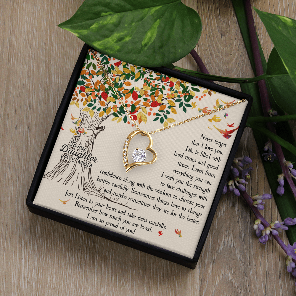 To My Daughter Forever Love Necklace Gift – Heart CZ Pendant Jewelry from Mom