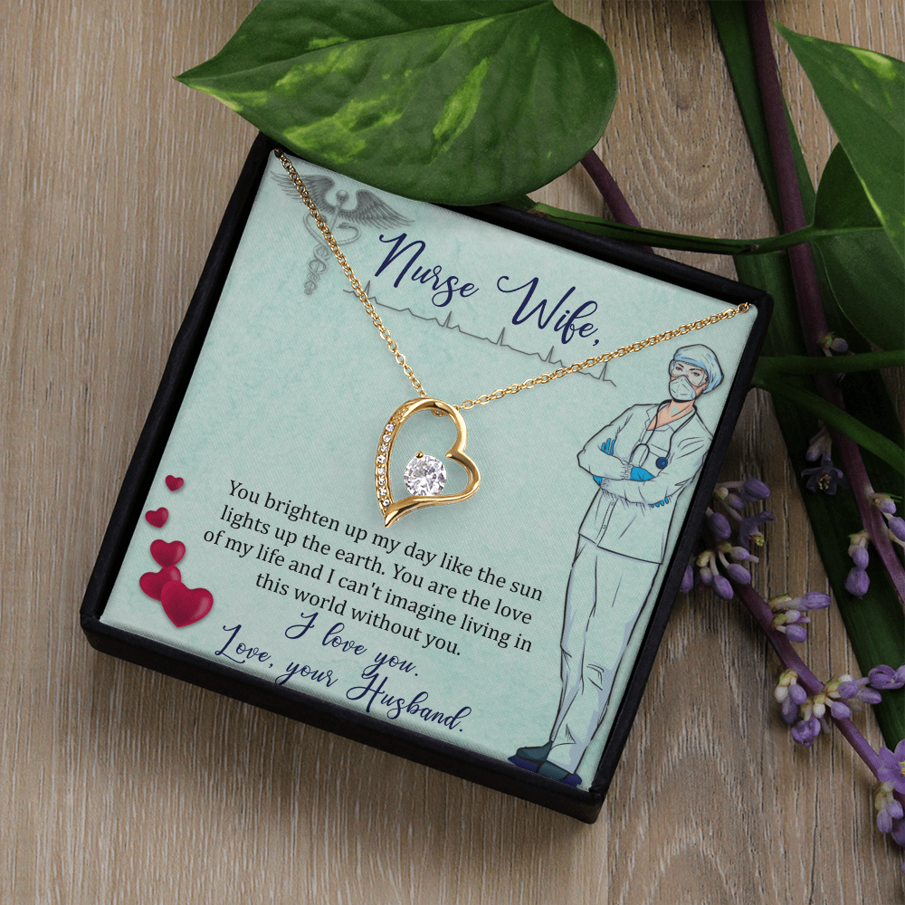 Forever Love Necklace for Nurse Wife - Stunning 6.5mm CZ Heart Pendant - 14K White Gold or 18K Yellow Gold Finish - Adjustable Chain - Perfect Gift from Husband