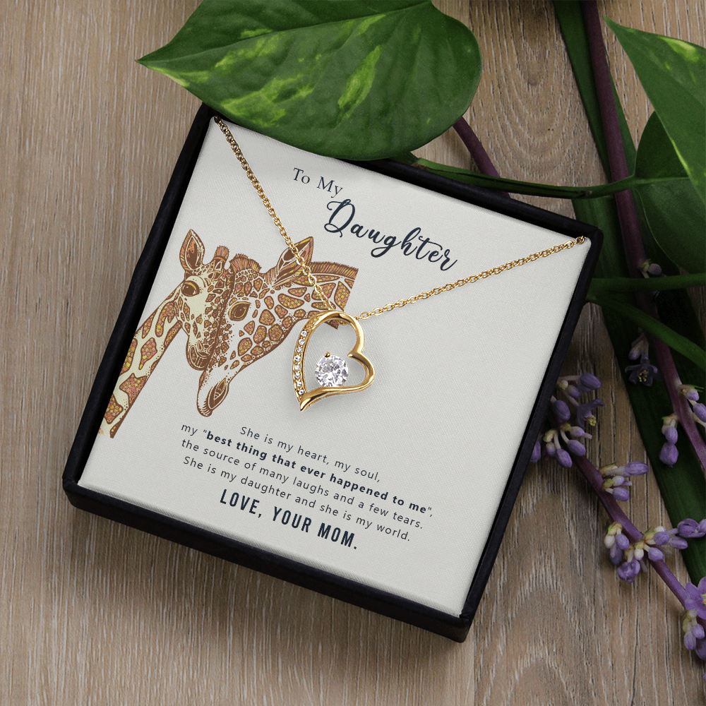 Forever Love Necklace for Daughter – Heart Pendant with Sparkling CZ Crystal, Gifts from Mom, Adjustable Chain