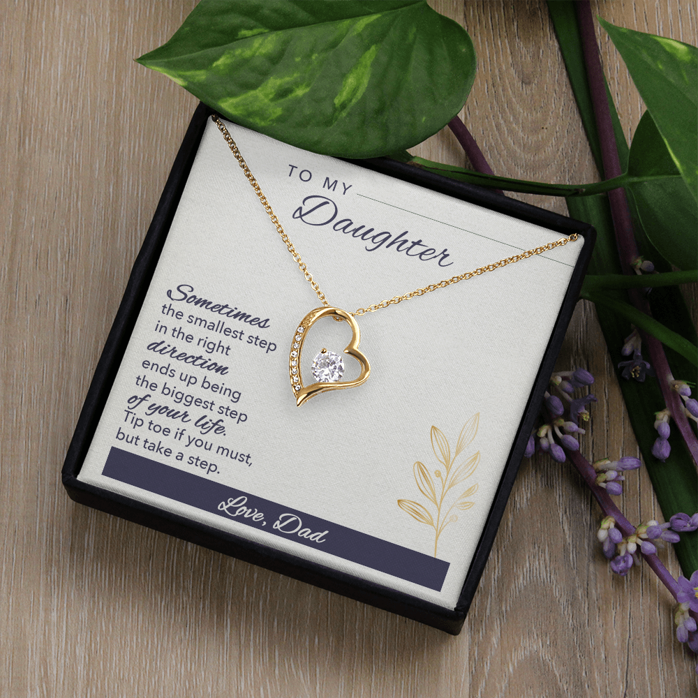 Forever Love Heart Necklace for Daughter – Dad to Daughter Gift, CZ Pendant, Inspirational Jewelry