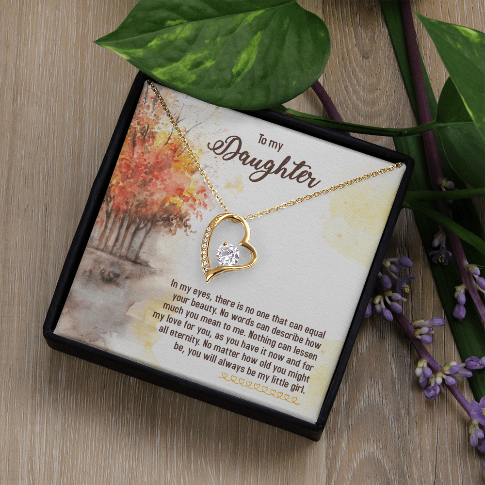 Forever Love Necklace for Daughter – Heart Pendant Jewelry Gift with CZ Crystal, White or Yellow Gold Finish