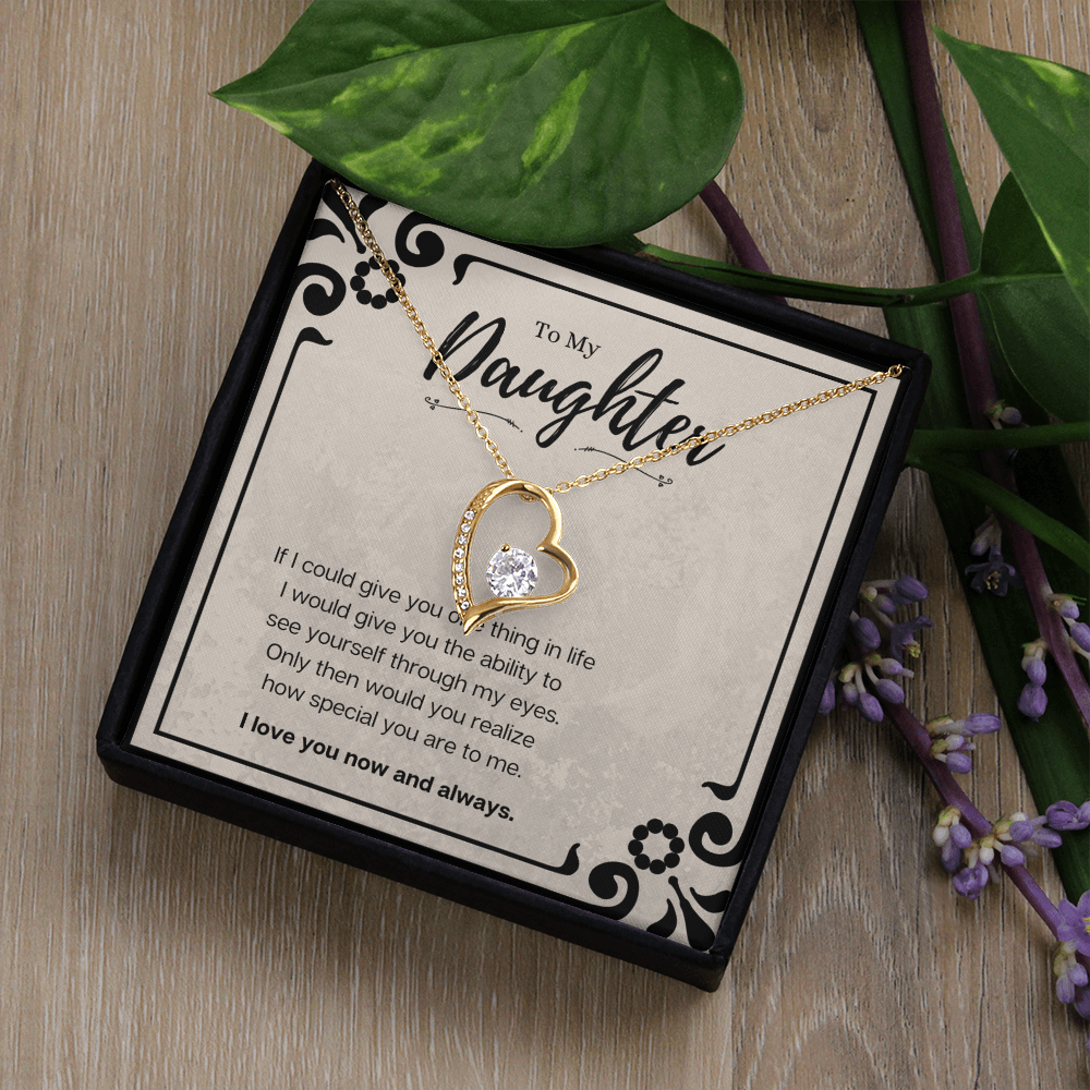 Daughter Heart Necklace Gift – CZ Forever Love Pendant from Mom or Dad with Message Card