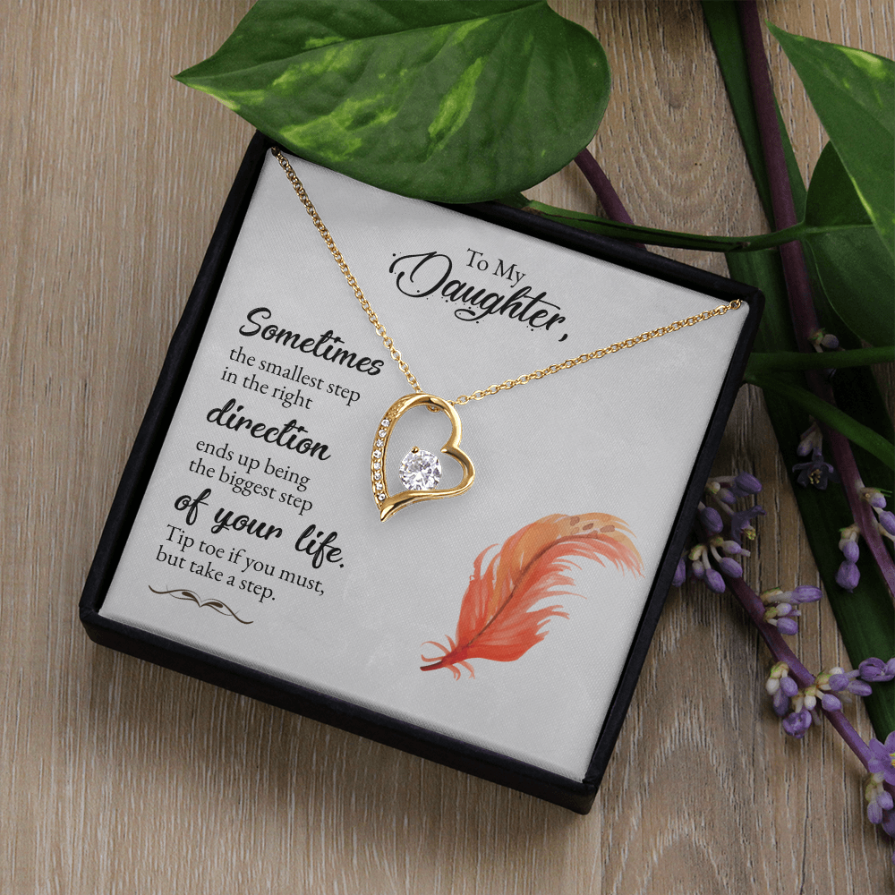 To My Daughter Forever Love Necklace – Heart CZ Pendant Gift from Mom or Dad for Encouragement & Inspiration