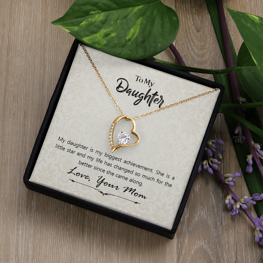 Daughter Heart Necklace from Mom – Forever Love Pendant, Cubic Zirconia Jewelry Gift for Daughter