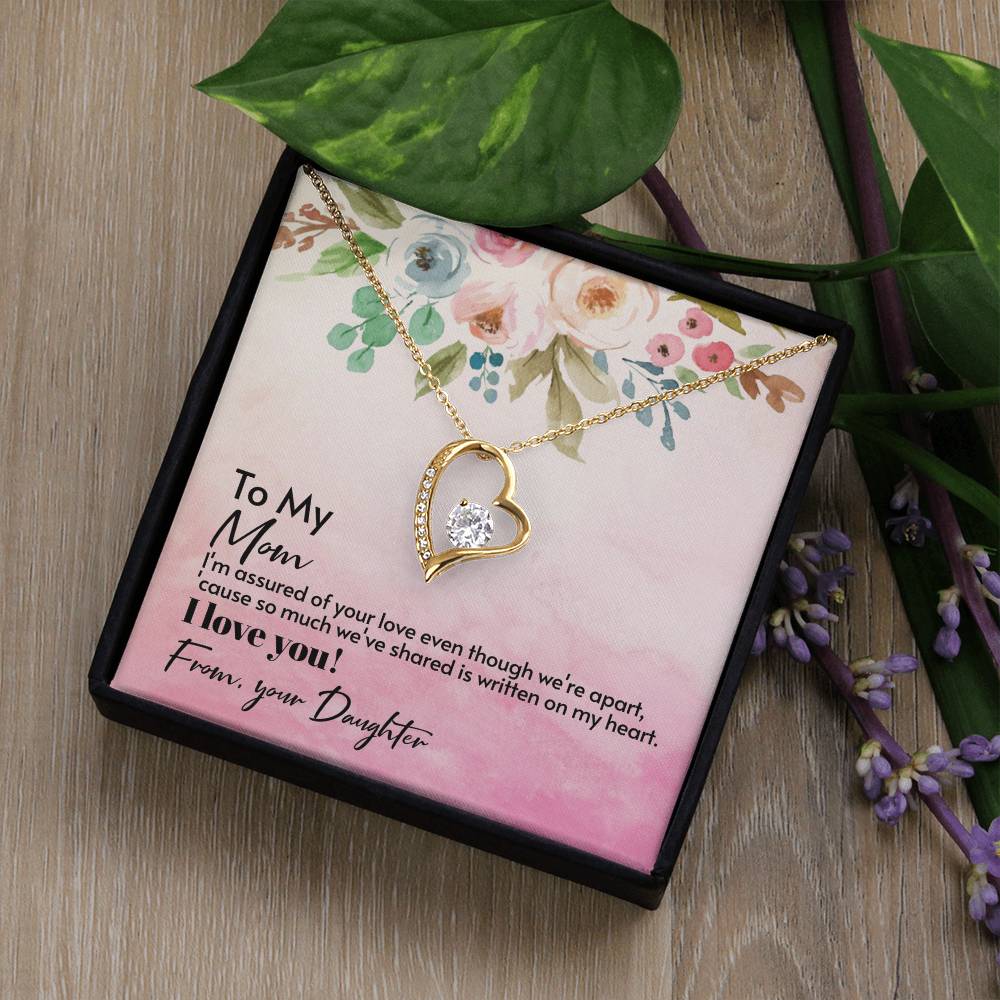 Mom Heart Necklace with CZ Crystal, Forever Love Jewelry Gift from Daughter for Mother