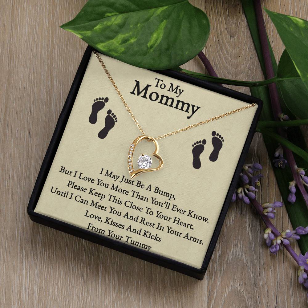 To My Mommy Forever Love Necklace – Pregnancy Announcement Gift, Heart Pendant with CZ Crystal, Adjustable Chain – Thoughtful Jewelry for Expecting Moms