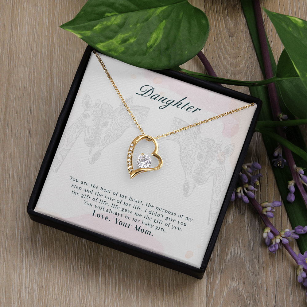 Forever Love Beat of my Heart Necklace for Daughter – Heart Pendant with CZ Crystal, Gifts from Mom, Adjustable Chain
