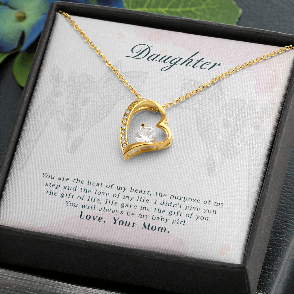 Forever Love Beat of my Heart Necklace for Daughter – Heart Pendant with CZ Crystal, Gifts from Mom, Adjustable Chain
