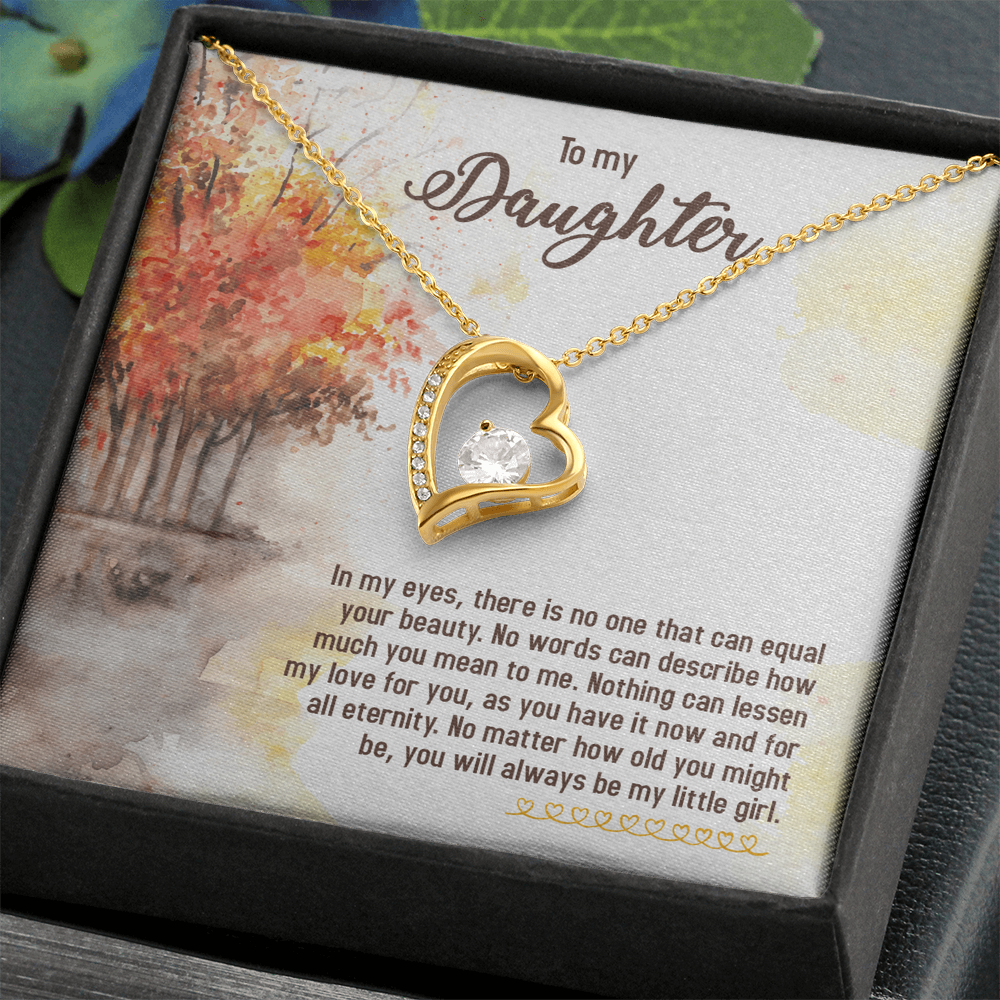 Forever Love Necklace for Daughter – Heart Pendant Jewelry Gift with CZ Crystal, White or Yellow Gold Finish