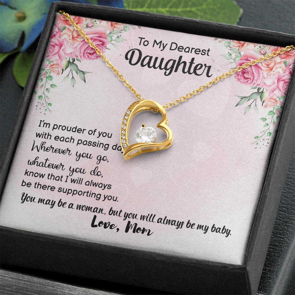 To My Dearest Daughter Forever Love Necklace from Mom – Heart Pendant CZ Crystal Gift for Daughter Birthday Jewelry