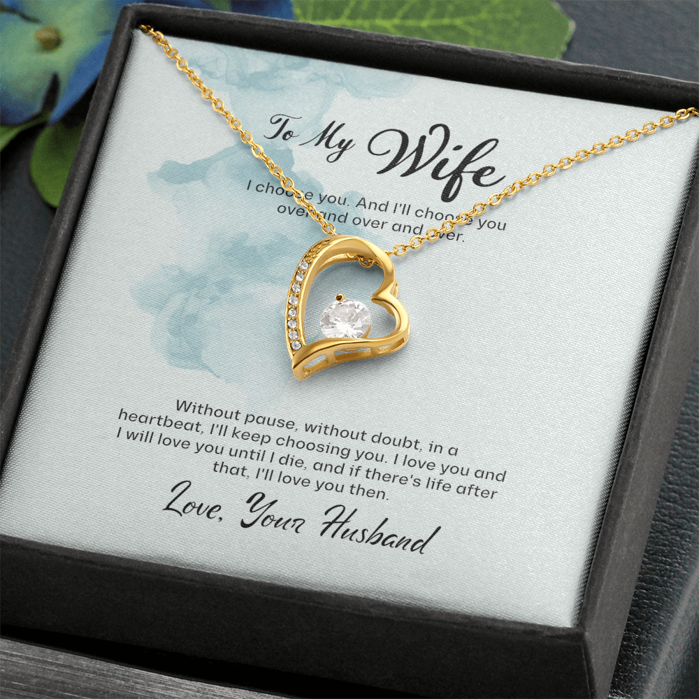 Wife Gift Forever Love Necklace – Heart Pendant with CZ Crystal, Romantic Birthday Anniversary Gift from Husband