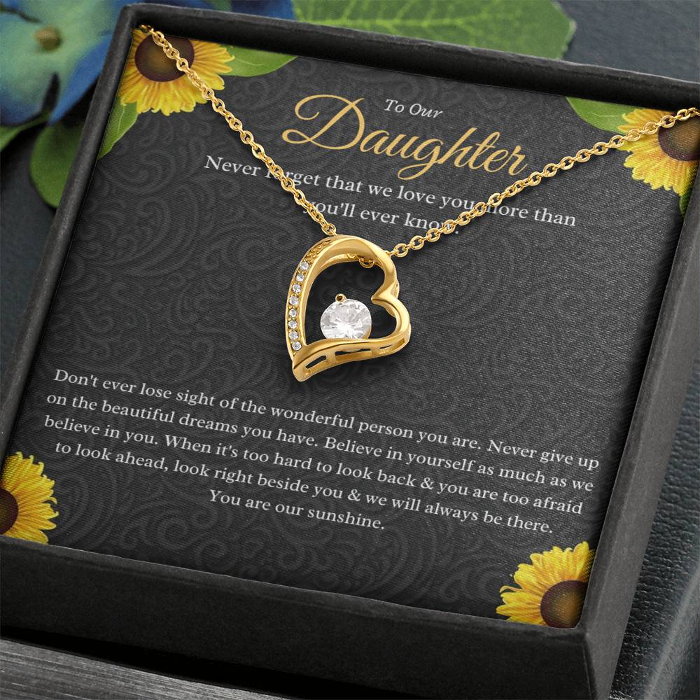 To Our Daughter Forever Love Necklace - Stunning 6.5mm CZ Crystal Heart Pendant in White or Yellow Gold | Perfect Gift for Daughter, Birthday, or Special Occasion