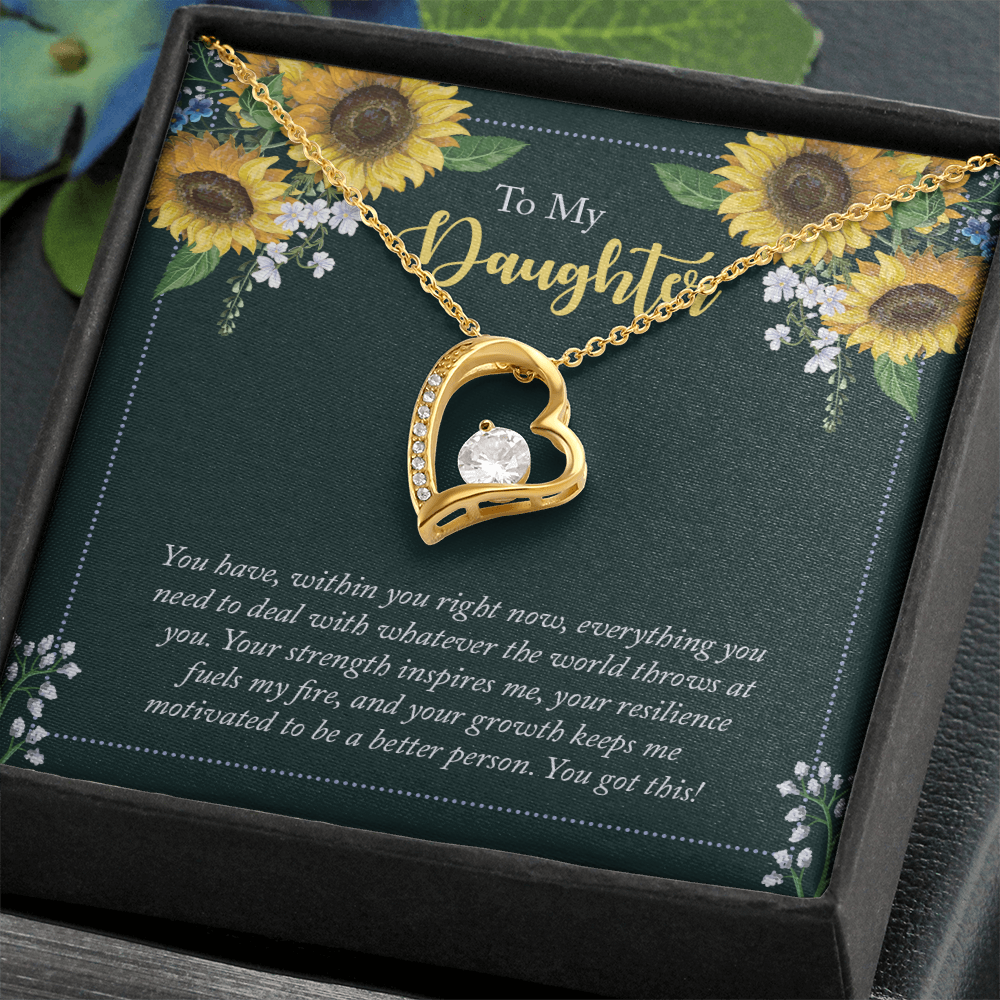 Forever Love Necklace for Daughter - 6.5mm CZ Heart Pendant, Adjustable Chain, 14k White Gold or 18k Yellow Gold, Inspirational Gift for Daughter, Motivational Jewelry Gift