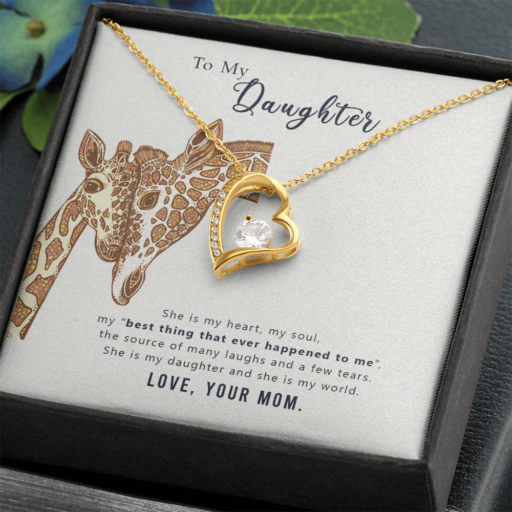 Forever Love Necklace for Daughter – Heart Pendant with Sparkling CZ Crystal, Gifts from Mom, Adjustable Chain