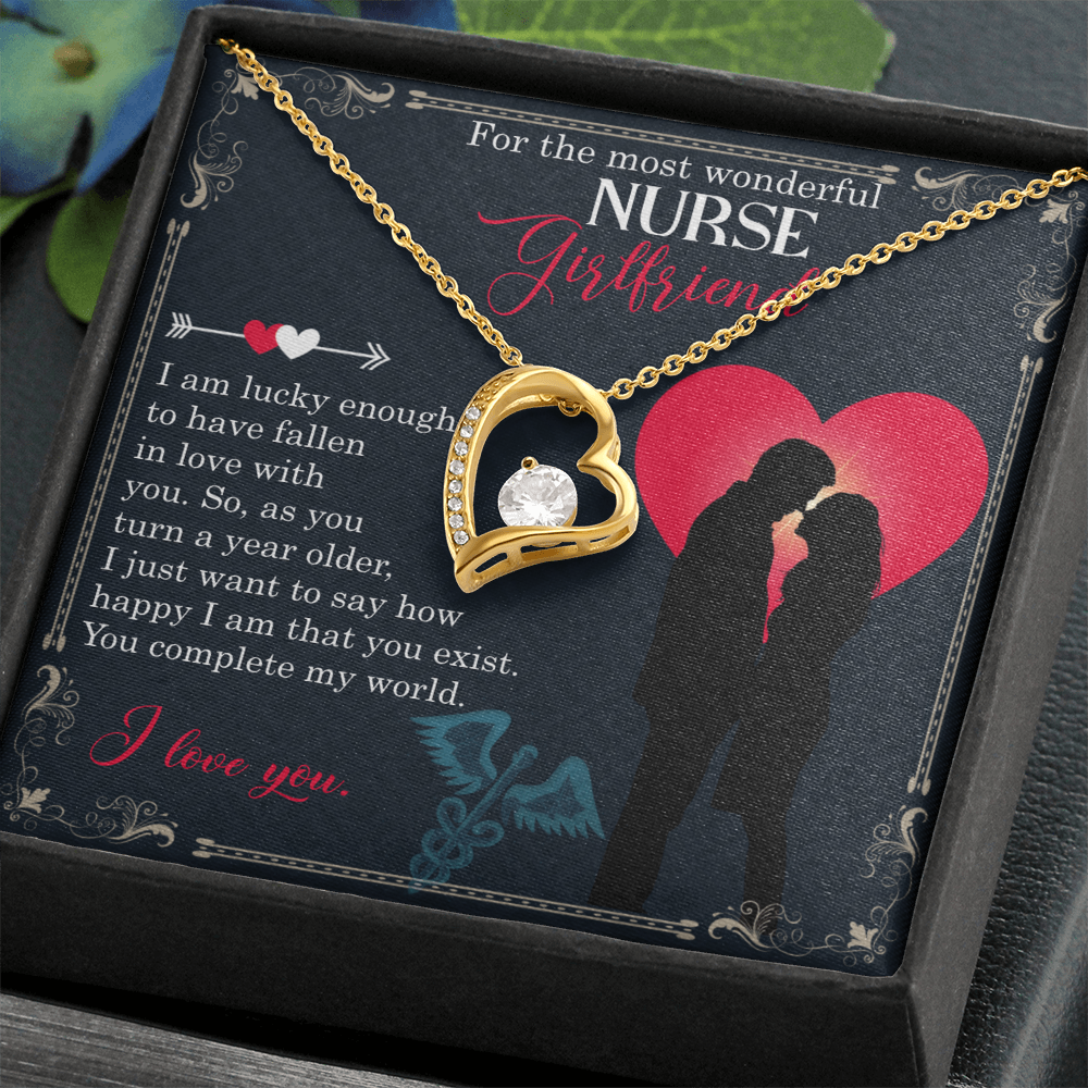 Forever Love Necklace for Nurse Girlfriend – 14k White or 18k Yellow Gold Finish, CZ Crystal Pendant, Heart Design, Adjustable Chain – Ideal Birthday or Anniversary Gift for Her