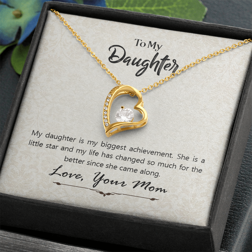 Daughter Heart Necklace from Mom – Forever Love Pendant, Cubic Zirconia Jewelry Gift for Daughter