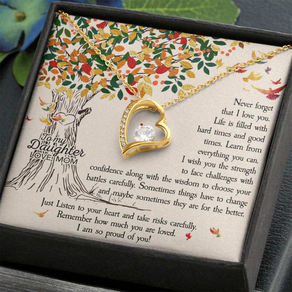 To My Daughter Forever Love Necklace Gift – Heart CZ Pendant Jewelry from Mom