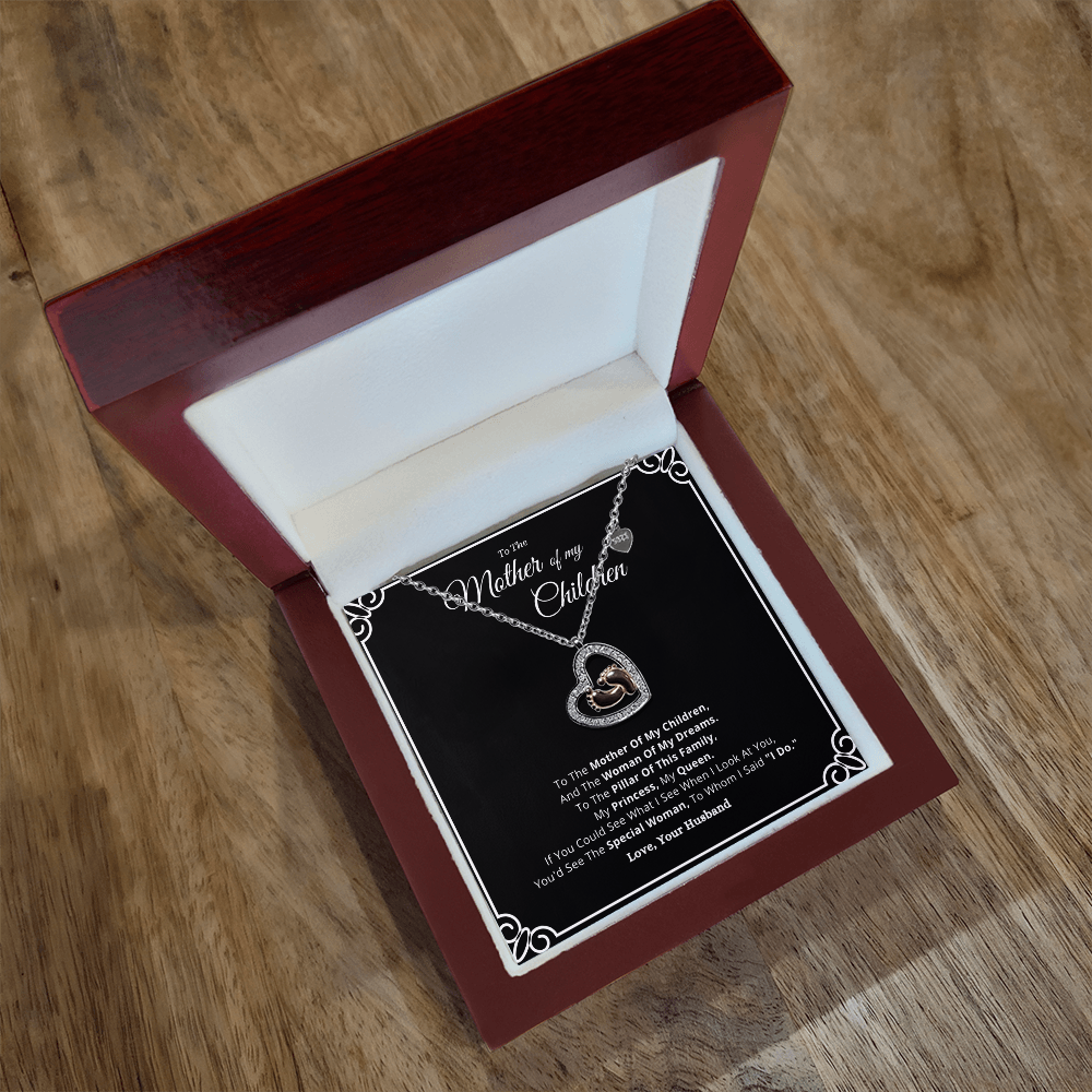 Mothers Day Jewelry Gift For Wife From Husband, Mother Of My Children Baby Feet Heart Necklace Message Card Valentines Anniversary Present For Her by Best Gifts 305