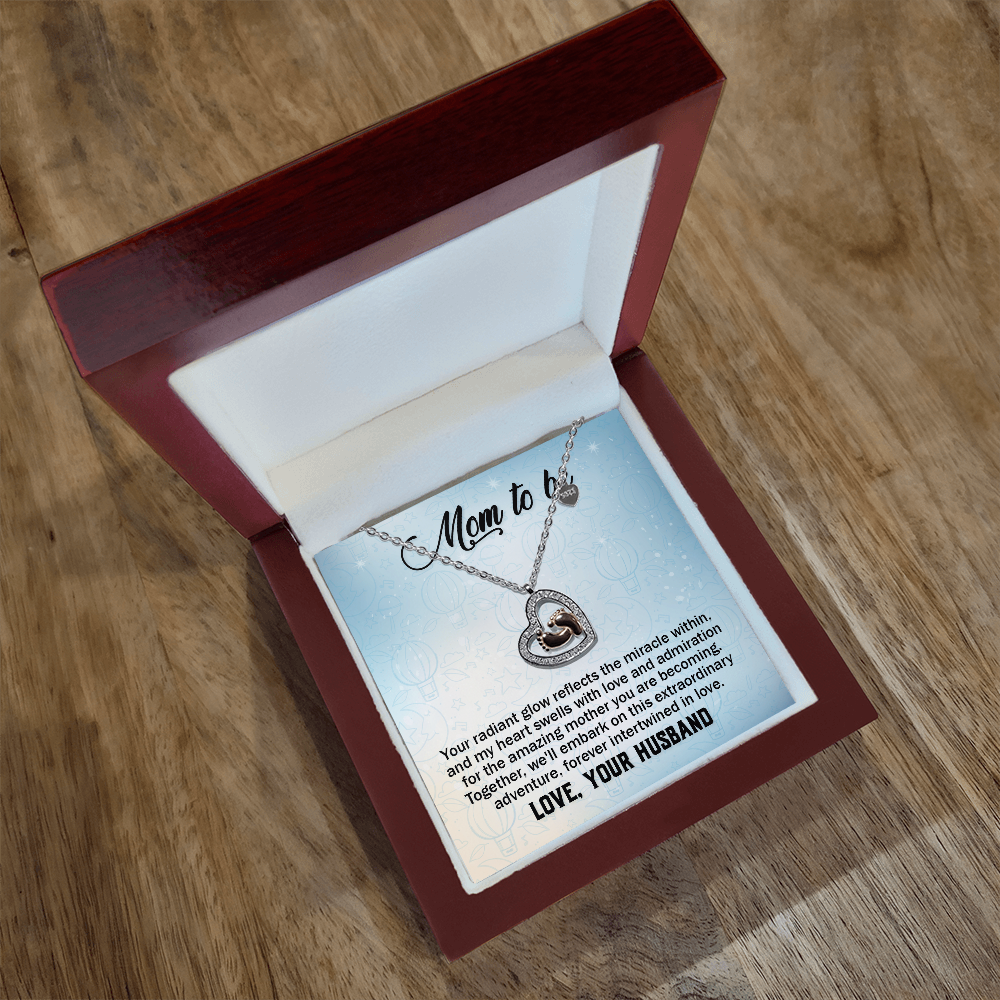 Mom to Be Baby Feet Heart Necklace from Husband – Sterling Silver Pregnancy Gift for Expecting Wife Baby Shower Jewelry