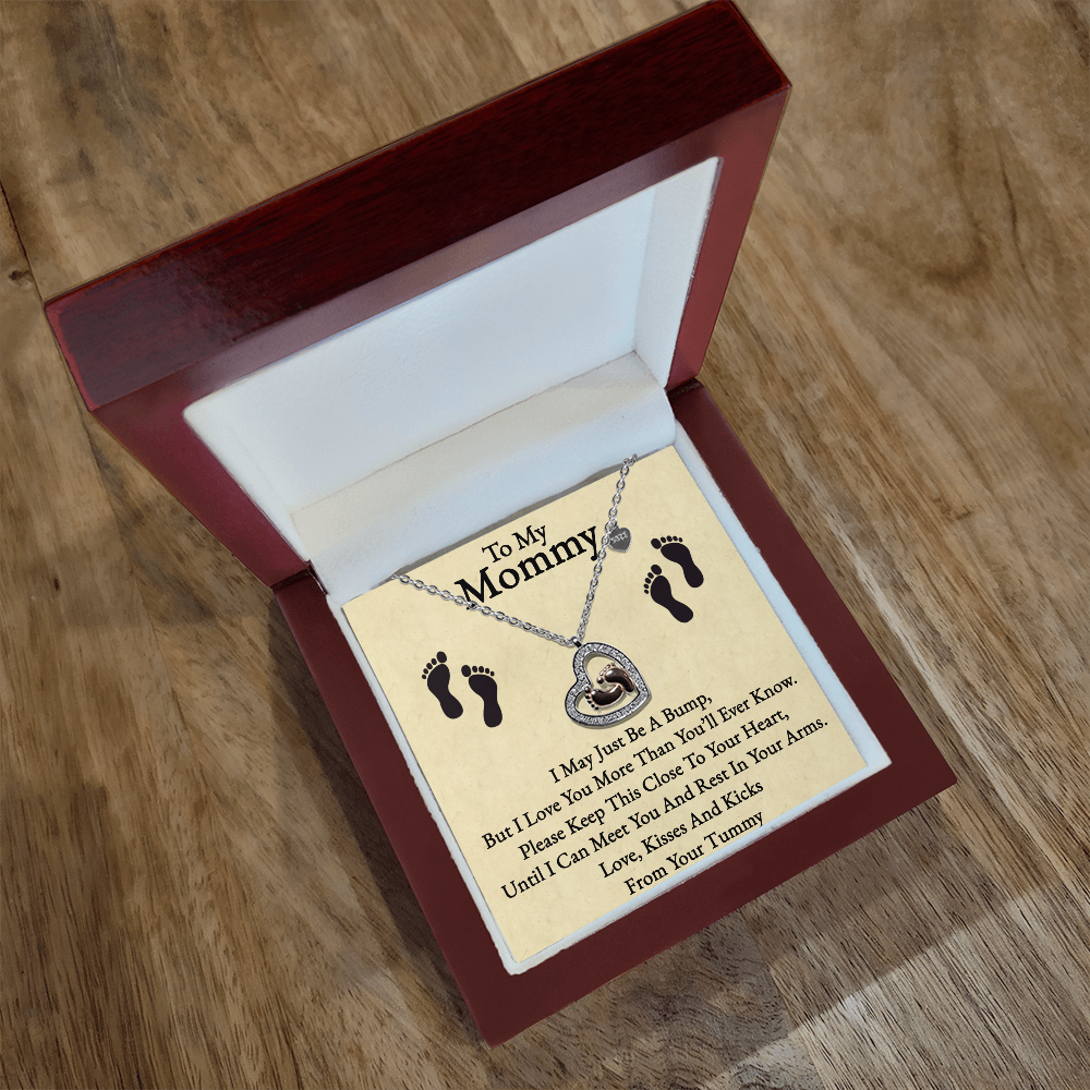 To My Mommy Baby Feet Heart Necklace – Pregnancy Gift for Expecting Mom, Sterling Silver CZ Jewelry