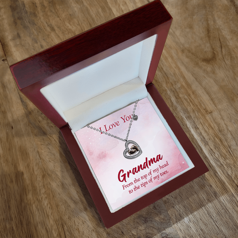 Grandma Baby Feet Heart Necklace – Sterling Silver Rose Gold Pendant, Baby Shower Gift from Grandchild or Family