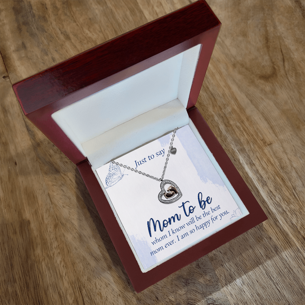 Mom to Be Baby Feet Heart Necklace – Sterling Silver Pregnancy Gift for Expecting Mom Baby Shower Jewelry