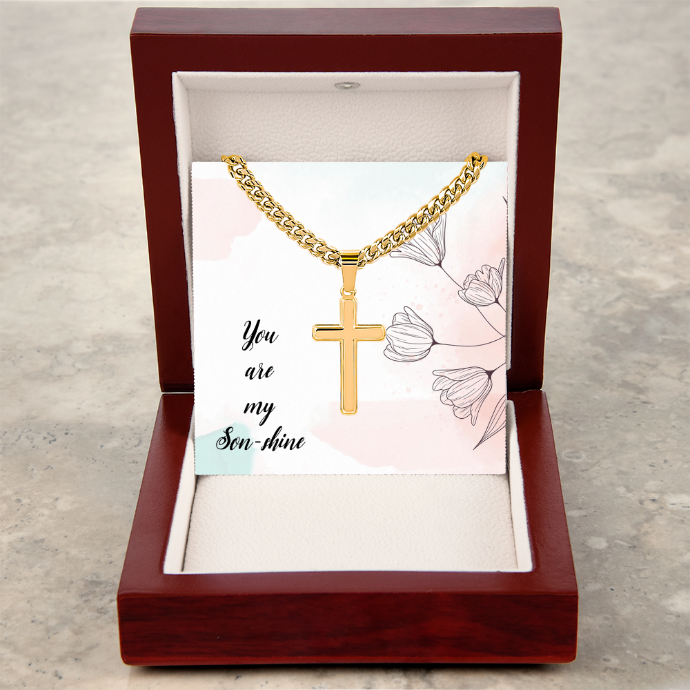 To My Son Shine, Artisan Cross with Cuban Link Chain Necklace For Son, Gift for Son From Mom, Birthday Gift Son, Mother and Son, From Dad To Son by Best Gifts 305