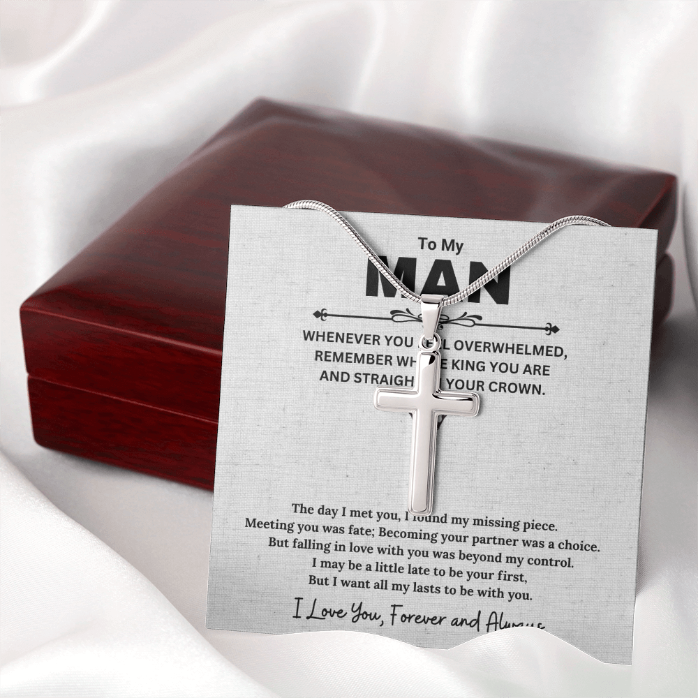 To My Man, Gifts For Husband, Gifts For Boyfriend, Husband Gifts, I Love You Forever And Always - Artisan Cross Necklace With Message Card by Best Gifts 305