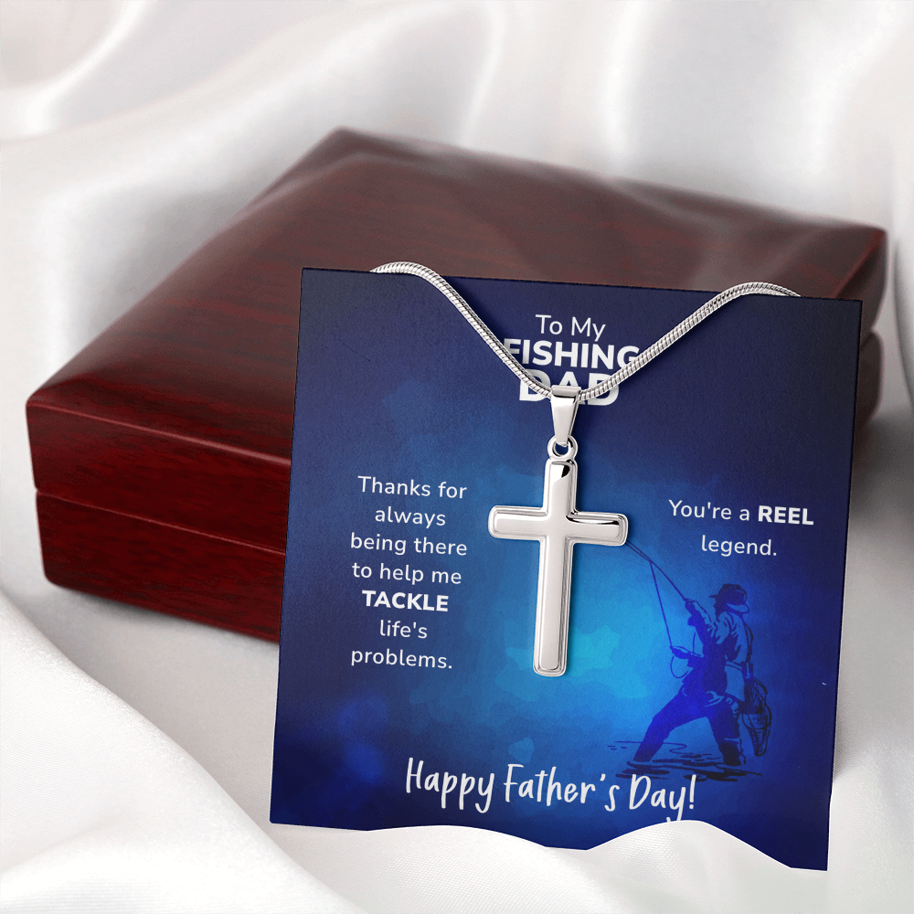 Artisan Cross Necklace with Snake Chain To My Fishing Dad, Reel Legend Dad, Father's Day Gift Ideas, Best Dad Ever, Gift For Dad From Daughter by Best Gifts 305