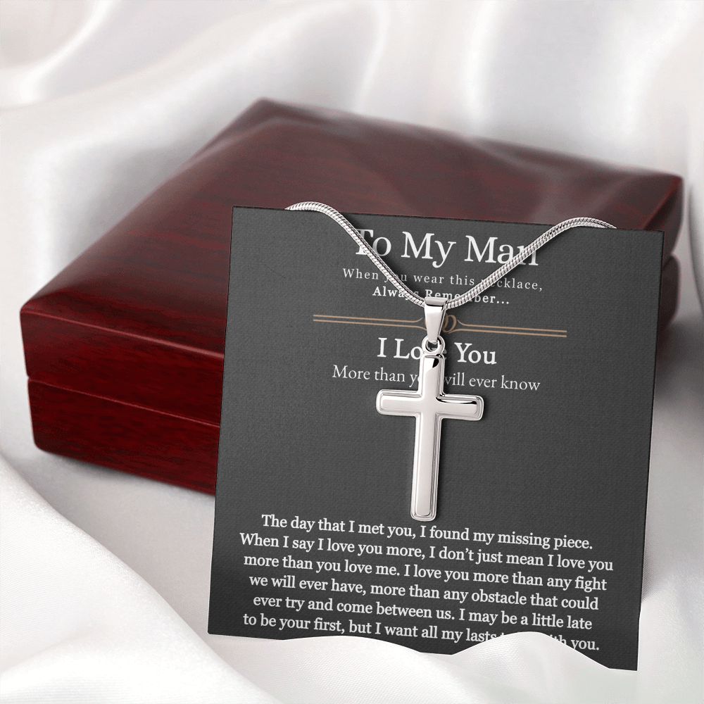 To My Man, For Him, Gifts For Husband, Fathers Day Gift, Necklace Gift For Men, I Want All My Lasts To Be With You - Artisan Cross Necklace With Message Card by Best Gifts 305