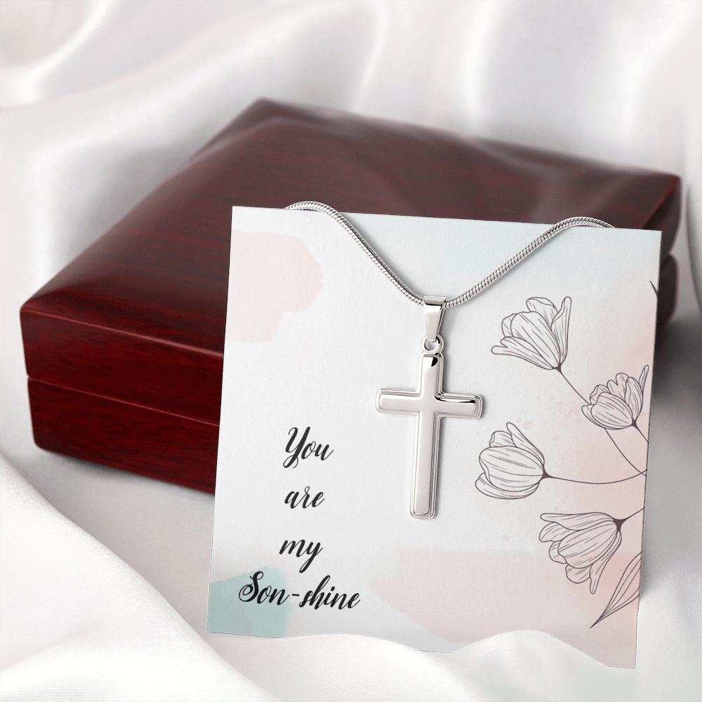 To My Son Shine, Artisan Cross Necklace with Snake Chain For Son, Gift for Son From Mom, Birthday Gift Son, Mother and Son, From Dad To Son by Best Gifts 305