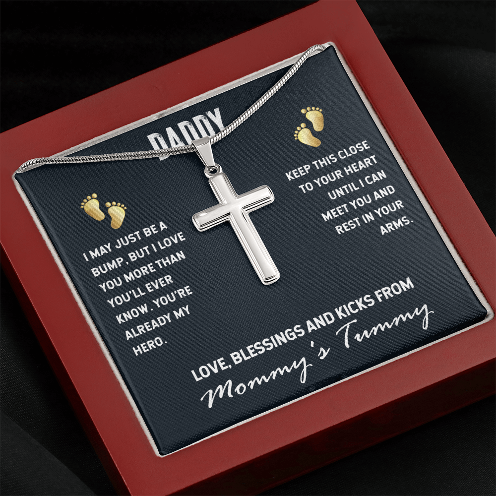 To My Daddy From Mommy's Tummy, Artisan Cross Necklace with Snake Chain For Daddy, Father's Day Gift for New Daddy, First Time Daddy To Be by Best Gifts 305